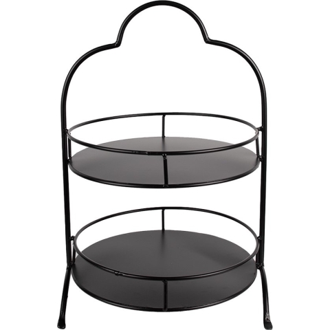 Clayre & Eef Etagère 2 laags Ø 30x45 cm Zwart Ijzer Serveerschaal