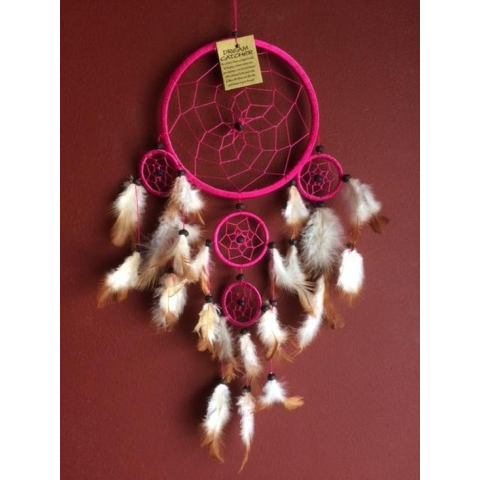 Dromenvanger / Dreamcatcher ± Ø18cm met kleintjes  - donkerroze