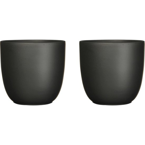 Mica Decorations Plantenpot Tusca - 2x - zwart - keramiek - mat - D12/H11 cm