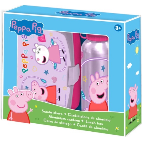 Peppa Pig lunchbox set voor kinderen - 2-delig - roze - aluminium/kunststof