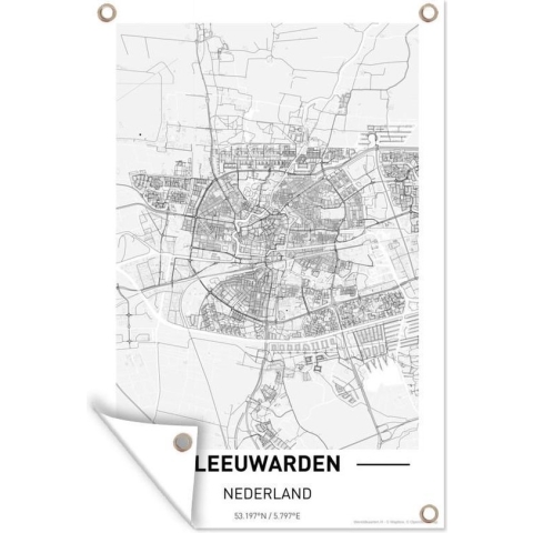 Tuindecoratie Stadskaart Leeuwarden - 40x60 cm - Tuinposter