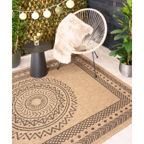 Jute buitenkleed - Boho Mandala beige/zwart 200x290 cm