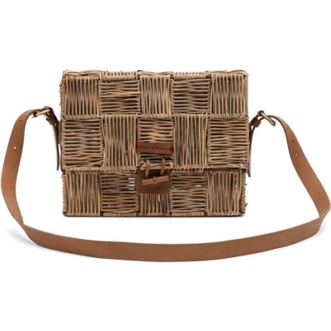 Riviera Maison Rustic Rattan Block Weave Handbag - Rattan, Leer - 28.0x6.0x24.0 cm