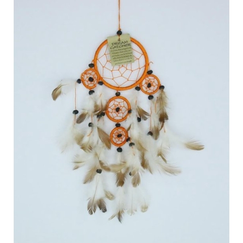 Dromenvanger / Dreamcatcher Ø9cm met kleintjes  - oranje