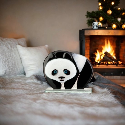 Glassculptuur - Glazen Panda - Glasobject - Sculptuur - Fusing glas Panda - 13cm