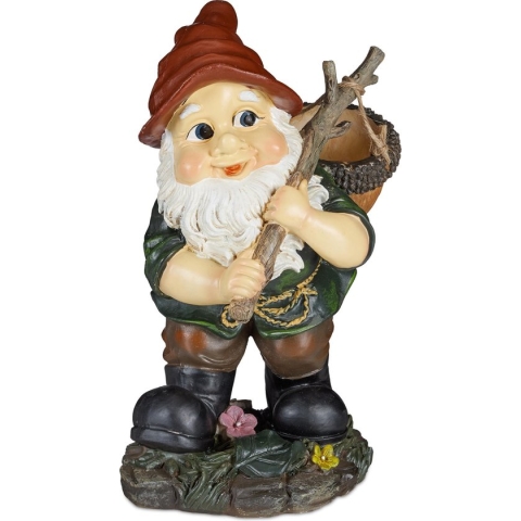 Relaxdays tuinkabouter met mandje - tuinbeeld figuur - tuindecoratie weerbestendig - dwerg