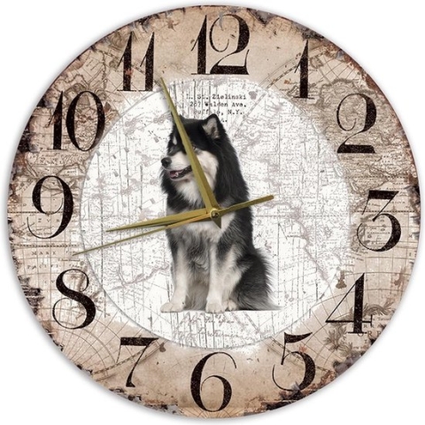 Houten Klok - 30cm - Hond - Finse Lappenhond