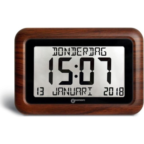 GEEMARC VISO10 Digitale kalender klok met complete dag / datum / tijdweergave - Houtlook