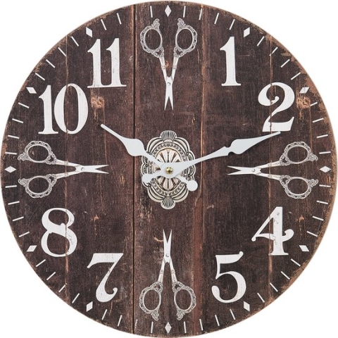 Clayre & Eef Wandklok Ø 34 cm Bruin Wit MDF Scharen Muurklok