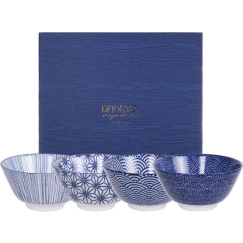 Tokyo Design Studio - Nippon Blue Set van 4 Kommen Ø 12 cm in fraaie Geschenkdoos