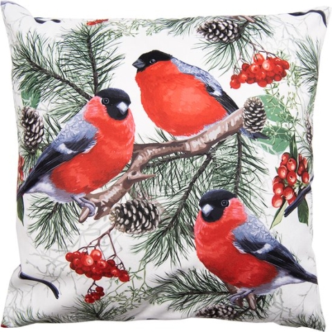 Clayre & Eef Kussenhoes 45x45 cm Wit Rood Polyester Vogels Sierkussenhoes