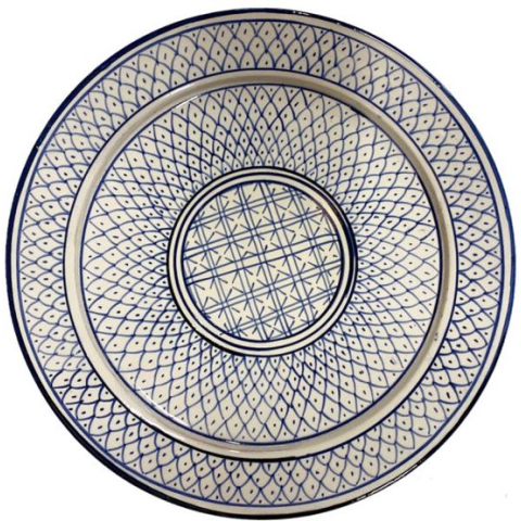 Marokkaanse Schaal | 35 cm | Handgemaakt | Blauw | Wit |