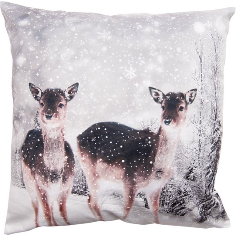 Clayre & Eef Kussenhoes 45x45 cm Wit Grijs Polyester Herten Sierkussenhoes