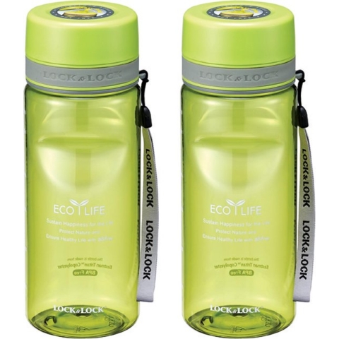 Lock&Lock Waterfles - Drinkfles - 600 ml - Tritan (Copolyester) - BPA-vrij - Lekvrij - Groen - Set van 2 stuks