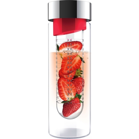 Asobu Flavour It Drinkbeker - Glas - Incl. Fruitinfuser - 480 ml - Rood/Zilver