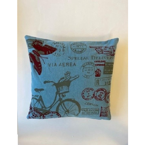 Kussenhoes katoen blauw 45x45 cm Fiets