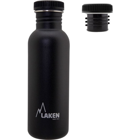 RVS fles Basic Steel Bottle 750ml Plastic Cap - Zwart
