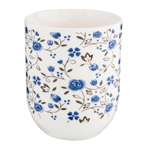 Clayre & Eef Mok 100 ml Blauw Wit Porselein Rond Bloemen Theemok