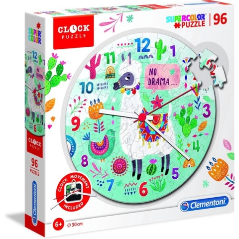 Clementoni - Klok Legpuzzel - Lama - 96 stukjes, puzzels kinderen