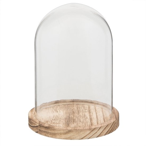 Clayre & Eef Stolp Ø 12x17 cm Glas Hout Rond Glazen Stolp