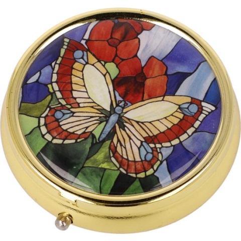 Goebel - Louis Comfort Tiffany | Pillendoosje Vlinders | Metaal - 5cm - 3 vakjes