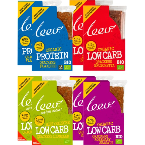 Leev Bio | Mix Low Carb Qrackers | Voordeelpakket | 8 x Low Carb Qrackers