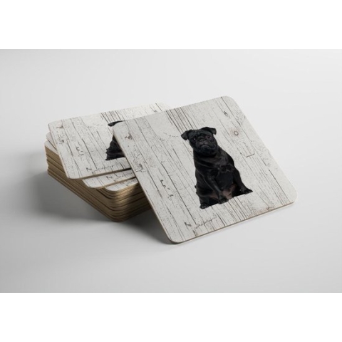 Hond Mopshond | Houten Onderzetters 6 Stuks