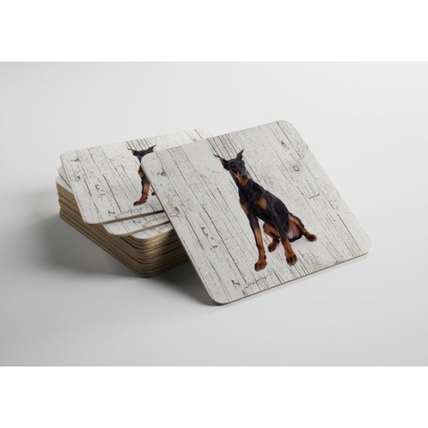 Hond Dobberman | Houten Onderzetters 6 Stuks