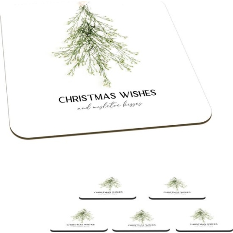 Onderzetters voor glazen - Winter - Boom - Mistletoe - 10x10 cm - Glasonderzetters - 6 stuks