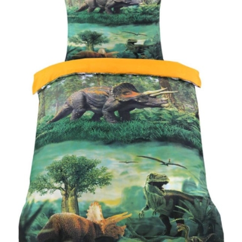 Dekbedovertrek -Dinosaurussen Multi Kleur - Eenpersoons - -140 x 220-cm + 1 kussensloop 60x70cm