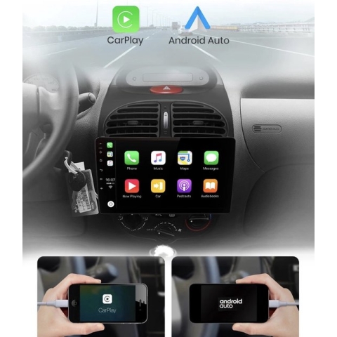 8core CarPlay Peugeot 206 Android 10 navigatie Bluetooth USB WiFi 2+32GB autoradio