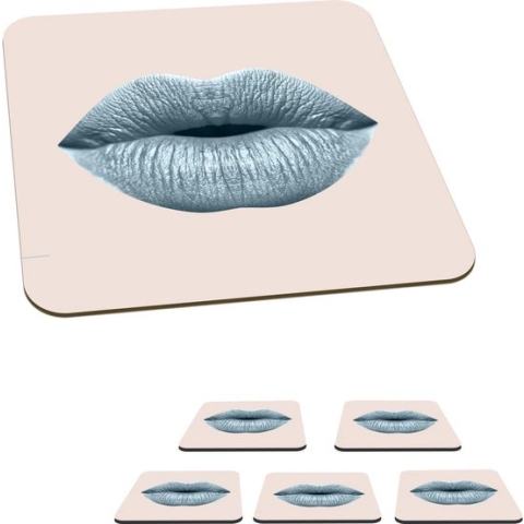 Onderzetters voor glazen - Lippen - Pastel - Grijs - 10x10 cm - Glasonderzetters - 6 stuks