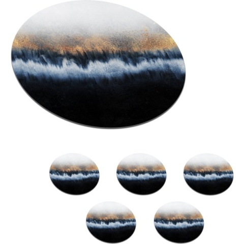 Onderzetters voor glazen - Rond - Abstract - Goud - Luxe - Blauw - 10x10 cm - Glasonderzetters - 6 stuks