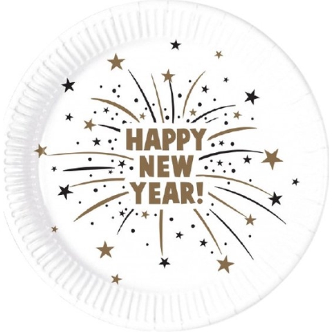 Procos Feestborden Happy New Year 23 Cm Karton Wit 8 Stuks