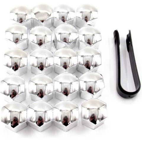 Wielmoerkapjes 19mm - 20 stuks - Chroom - Moer Cover Auto