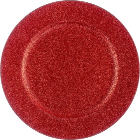 Decoratief onder Bord - presentatie Bord - Rood met glitters - diameter 33 cm - 2 stuks