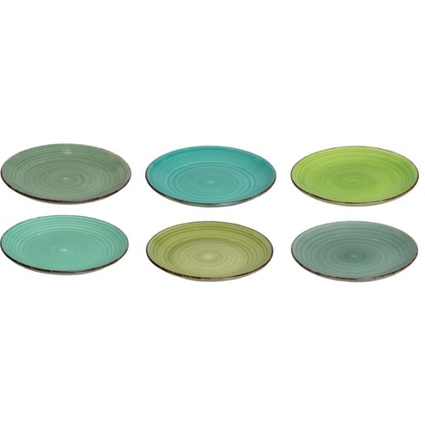 Tavola - Ontbijtbord - Aardewerk - Ø19Cm - Kleurrijk - 6 stuks - Groen