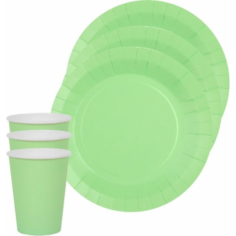 Santex feest/verjaardag servies set - 20x gebaksbordjes en bekertjes - mintgroen - karton