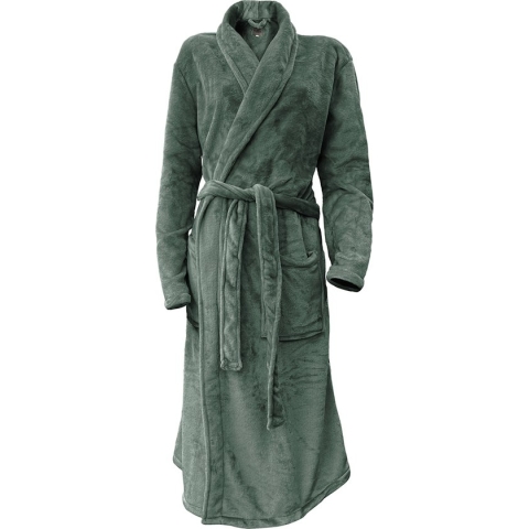 LINNICK Flanel Fleece Uni Badjas - Olive Green - M - Badjas Dames - Badjas Heren