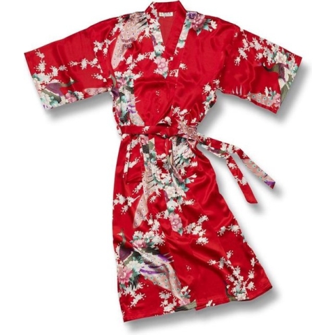 TA-HWA - Dames Kimono - Rood - met Pauwmotief - Maat S
