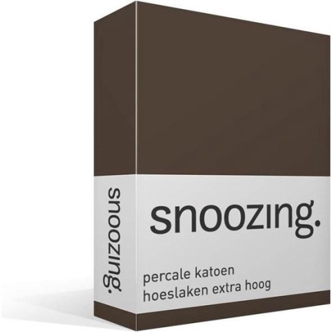 Snoozing - Hoeslaken - Extra hoog - Eenpersoons - 90x220 cm - Percale katoen - Bruin
