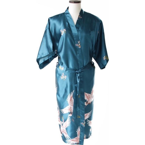 TA-HWA - Dames Kimono - Turquoise - Met Kraanvogels - Maat L