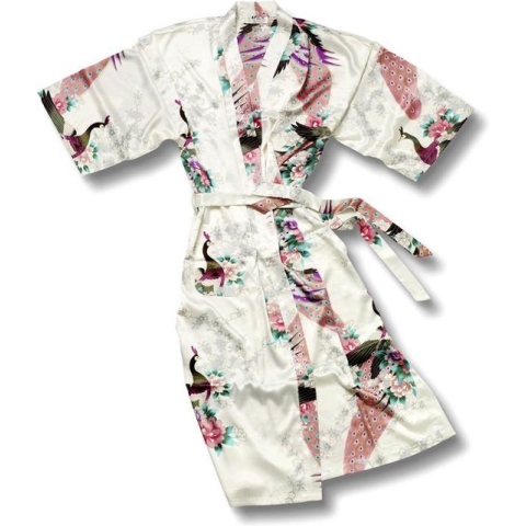 TA-HWA - Dames Kimono - met Pauw Motief - Wit - Maat L