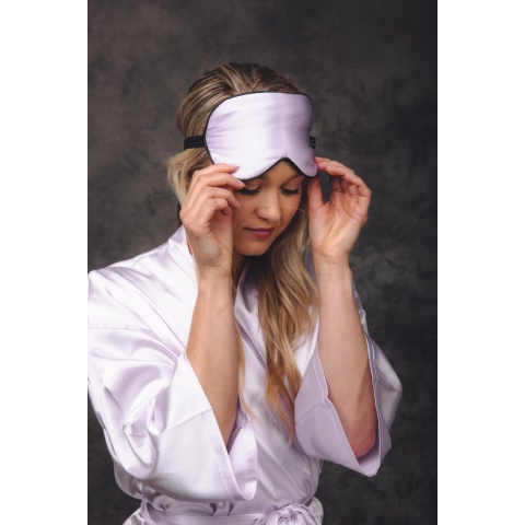 kimono verwen set, kimono satijn + slaapmasker satijn, lila paars