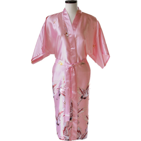 TA-HWA - Dames Kimono Kort- met Kraanvogels - Roze - Maat S