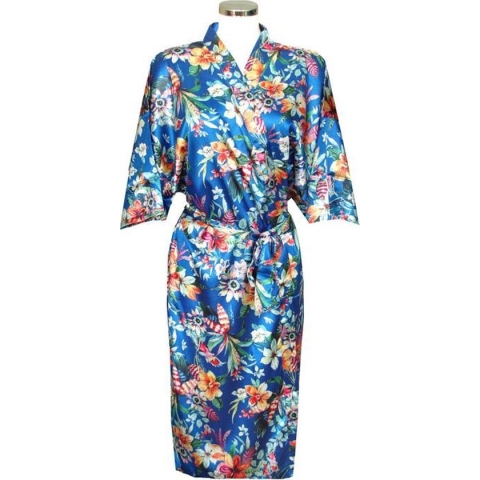 TA-HWA - Kimono Dames - Kobalt Blauw - met Bloemmotief - One Size