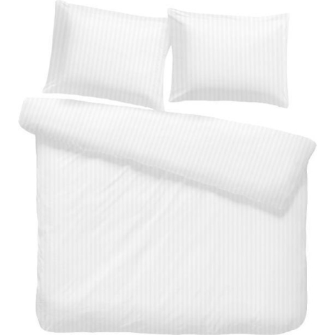 iSleep Satijnstreep Dekbedovertrek - Eenpersoons - 140x200/220 cm - Wit