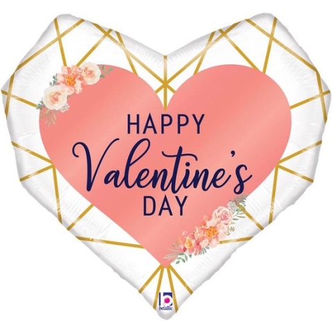 Oaktree - Folieballon hart Happy Valentines Day Geo Shape