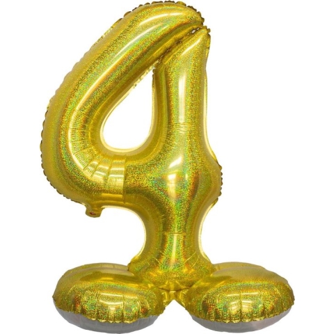Folieballon cijfer 4 holografisch goud 82 cm