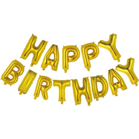 Folie Letter ballon 'Happy Birthday' Goudkleurig.